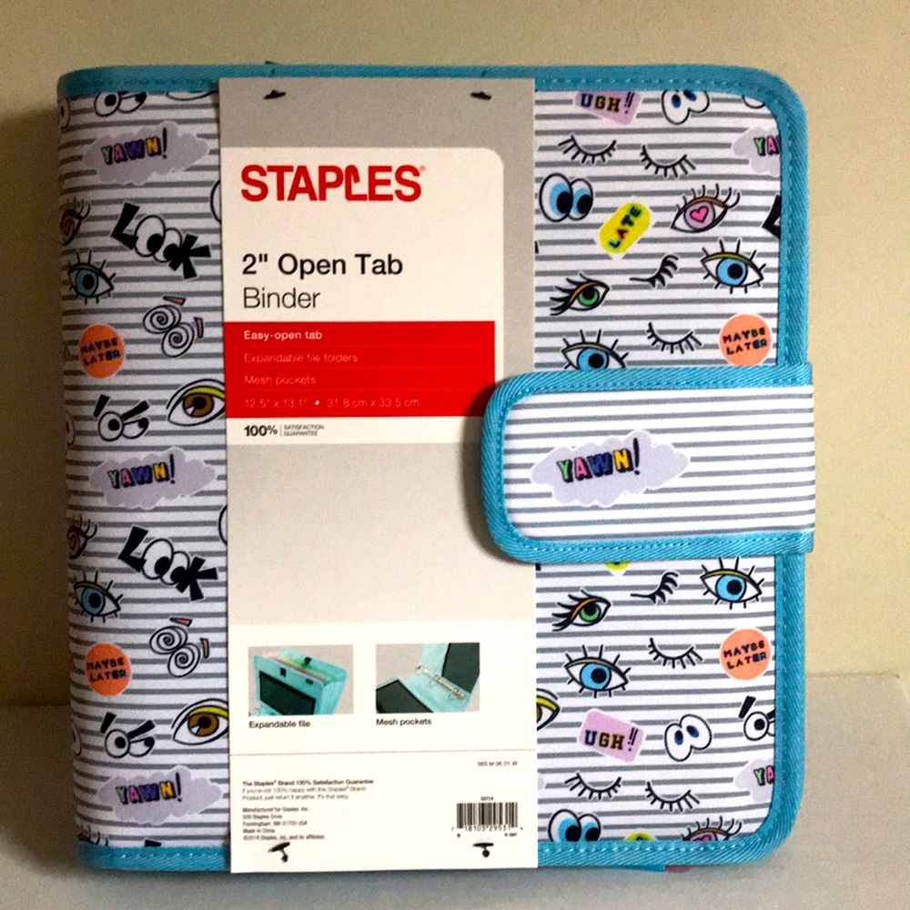 OEM Staples 2" Open Tab Ring "Look Eyes" Binder